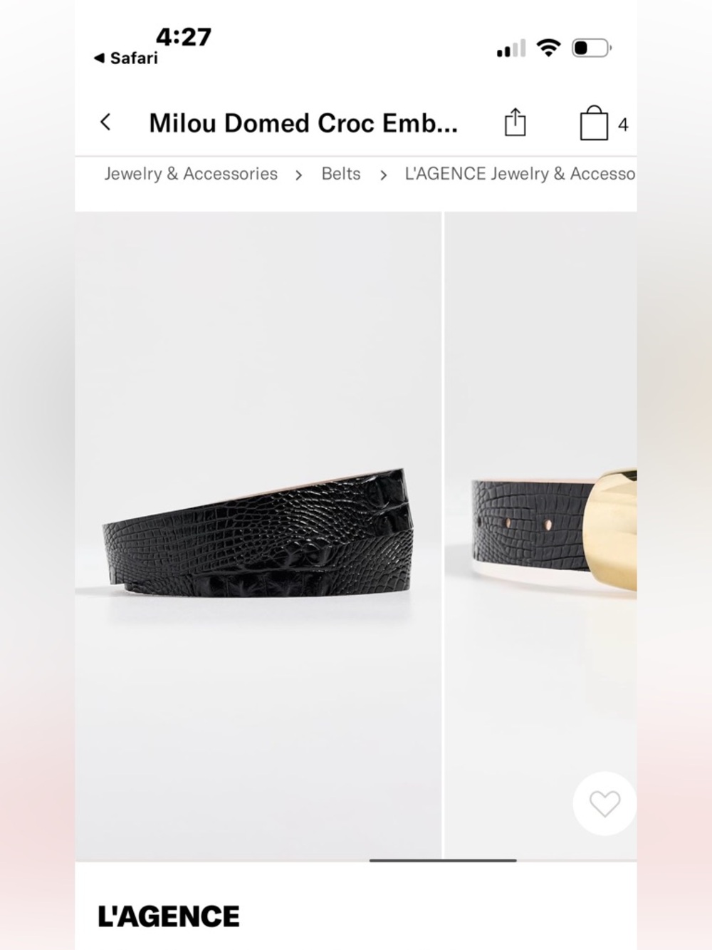 L'AGENCE Black Croc-Embossed Leather Belt with Polished Gold Domed Buckle - Picture 2 of 2